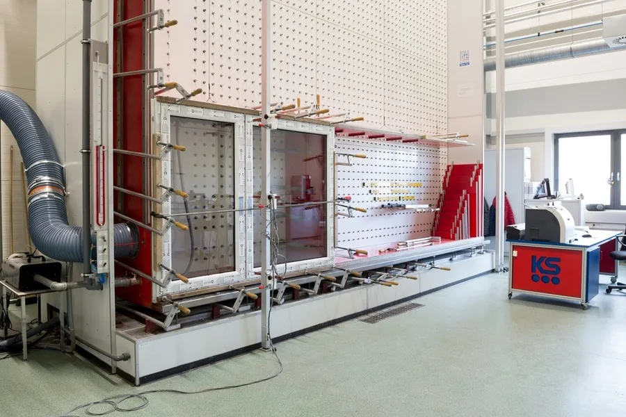 Banc d’essai de menuiseries dans le laboratoire Drutex