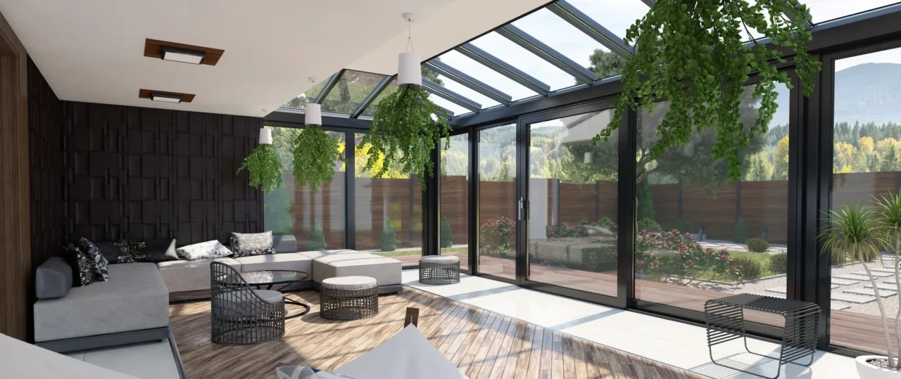 Espace vitré de type jardin d’hiver ouvrant sur l’extérieur